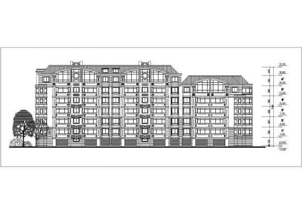 5800平米左右6+1层混合结构住宅楼平立剖面设计CAD图纸（含车库层）-图二