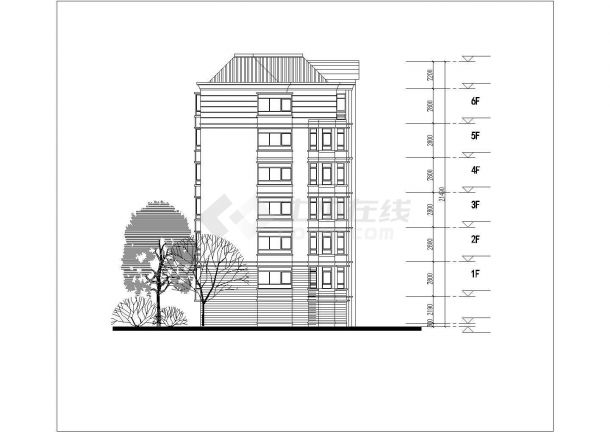 5000平米左右6+1层框混住宅楼平立剖面设计CAD图纸（含阁楼层）-图一