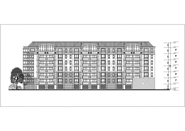 5000平米左右6+1层框混住宅楼平立剖面设计CAD图纸（含阁楼层）-图二