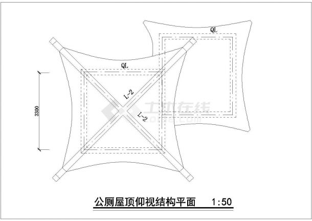 深圳农业现代化示范区景观施工图-公厕屋顶仰视结构平面-图一