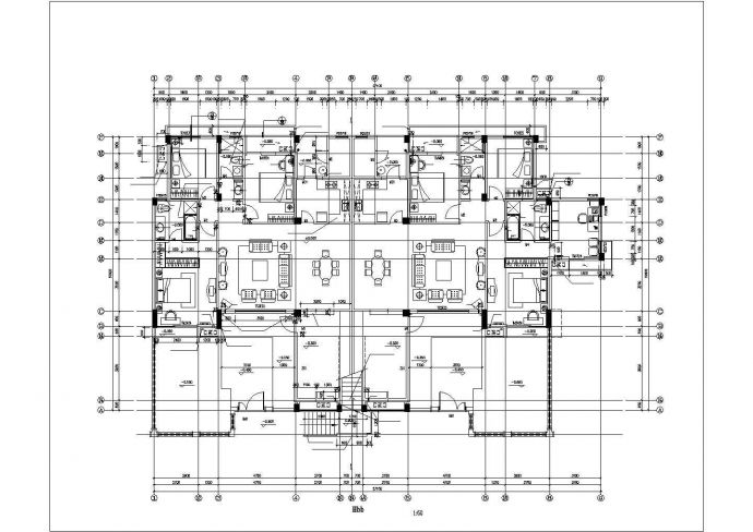 1250平米五层砖混住宅楼全套平面设计CAD图纸（1层2户）_图1