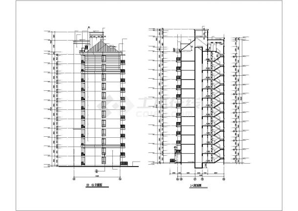 无锡市某居住区三栋13层框架连排商住楼立剖面设计CAD图纸-图一
