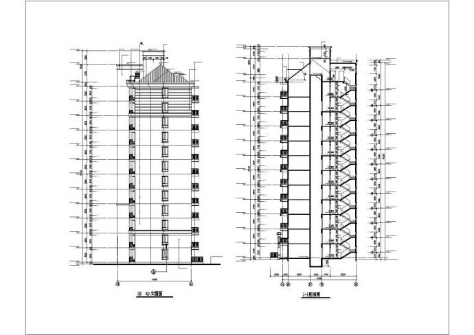 无锡市某居住区三栋13层框架连排商住楼立剖面设计CAD图纸_图1