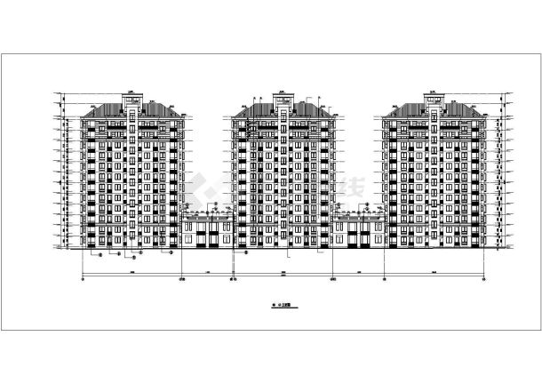 无锡市某居住区三栋13层框架连排商住楼立剖面设计CAD图纸-图二