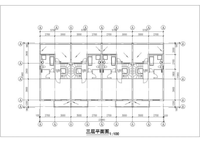 2600平米3层框架组合式别墅楼建筑设计CAD图纸（1楼7户/每户310平米）_图1