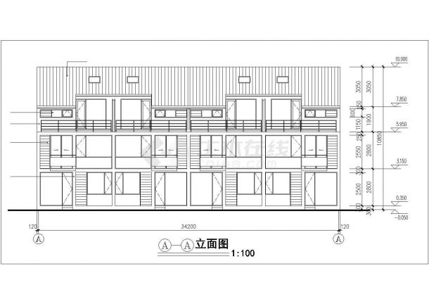 2600平米3层框架组合式别墅楼建筑设计CAD图纸（1楼7户/每户310平米）-图二