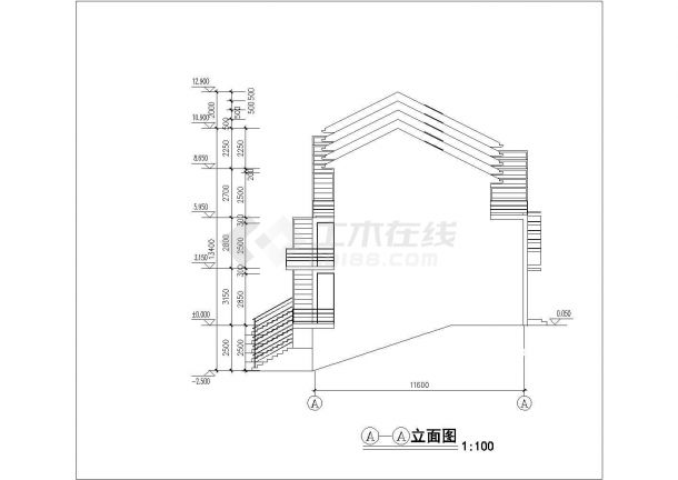 2500平米3+1层框架组合式别墅建筑设计CAD图纸（1楼9户/每户270平米）-图一