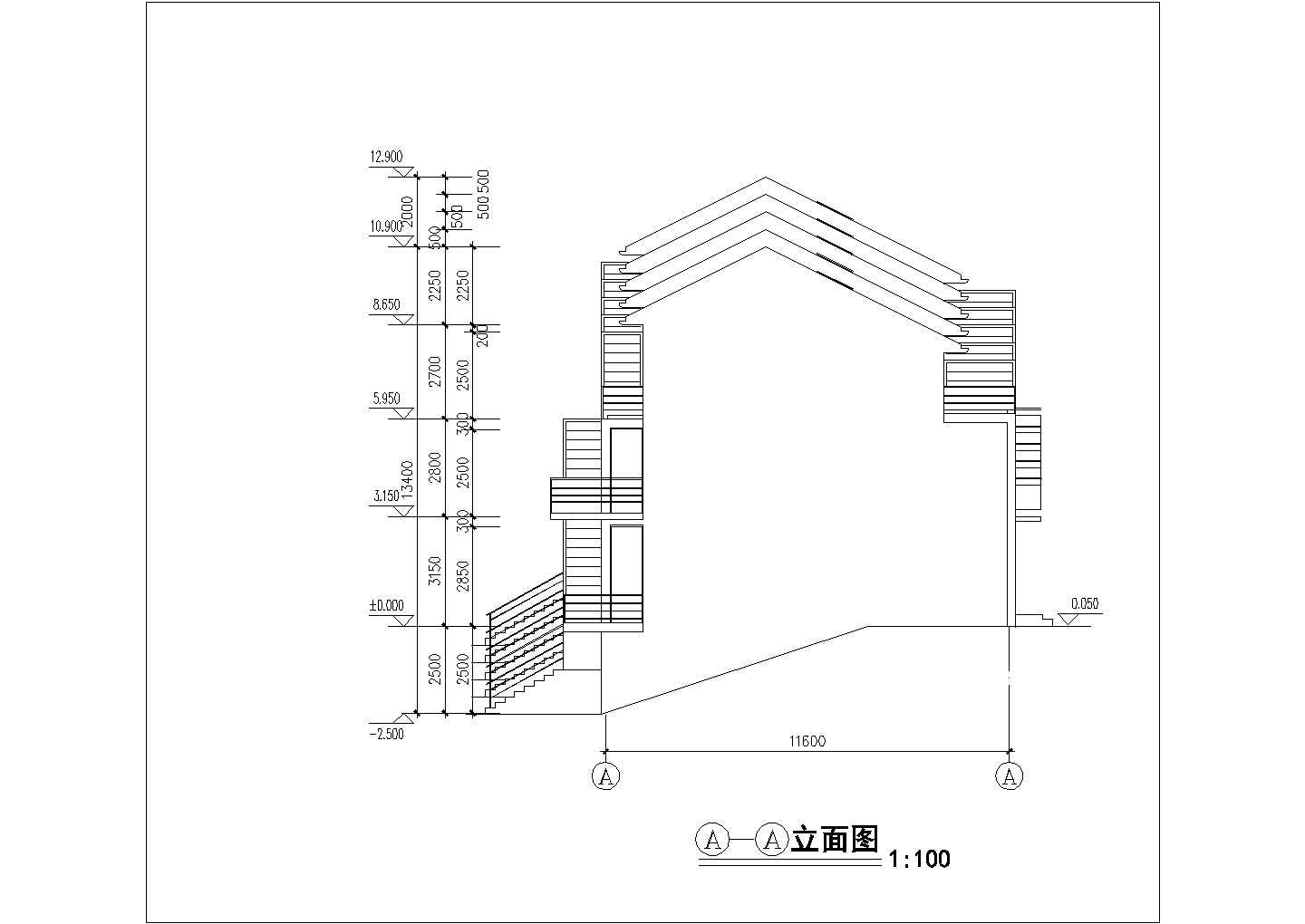 2500平米3+1层框架组合式别墅建筑设计CAD图纸（1楼9户/每户270平米）