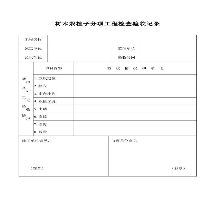 树木栽植子分项工程检查验收记录-图一