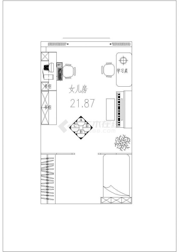 典型室内家庭装修设计cad厨房平面施工图（含儿童房、客厅、书房及卧室设计）-图一
