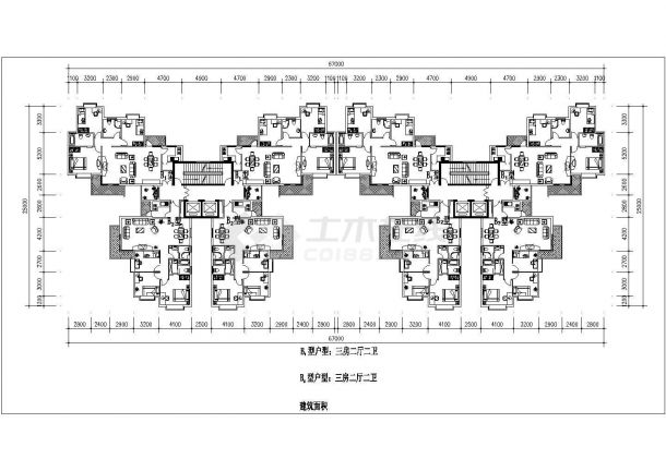 杭州西湖花园小区920平米标准层户型设计CAD图纸（2梯8户）-图一