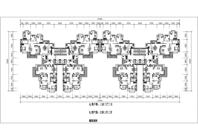 杭州西湖花园小区920平米标准层户型设计CAD图纸（2梯8户）_图1