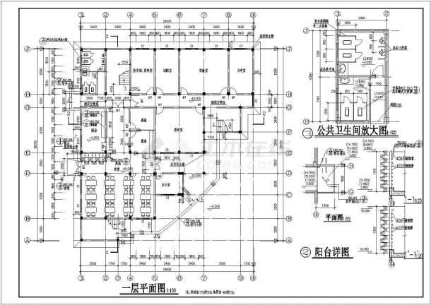 深圳某四层甲级卫院设计cad全套建筑施工图（含设计说明，含结构设计）-图二