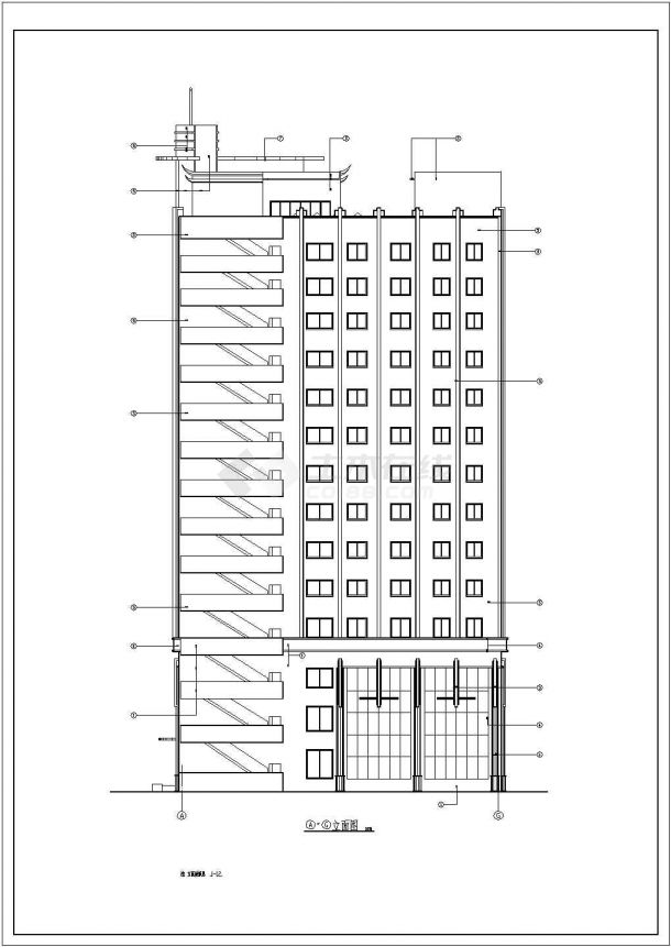 某高层剪力墙结构住宅楼设计cad建筑立剖面方案图-图二