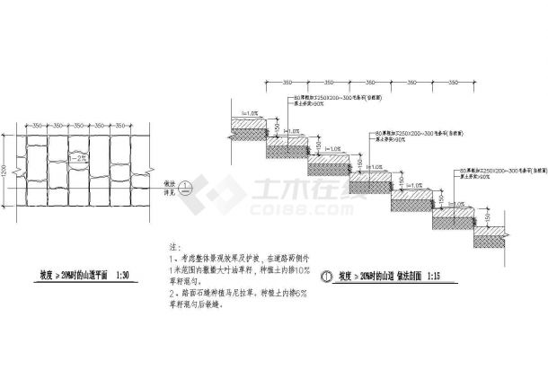 坡度大于20%时的山道铺装做法-图一