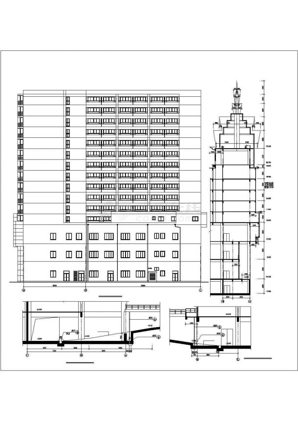 1.4万平米15层框架结构商住楼建筑设计CAD图纸（1-3层商用/含地下室）-图二
