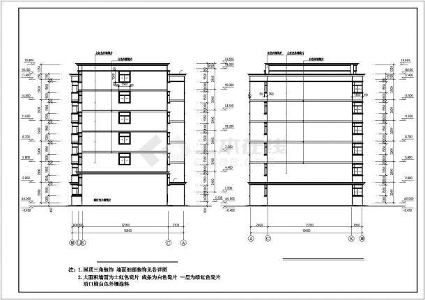 5700平米左右六层框架结构节能住宅楼平立剖面设计CAD图纸-图一