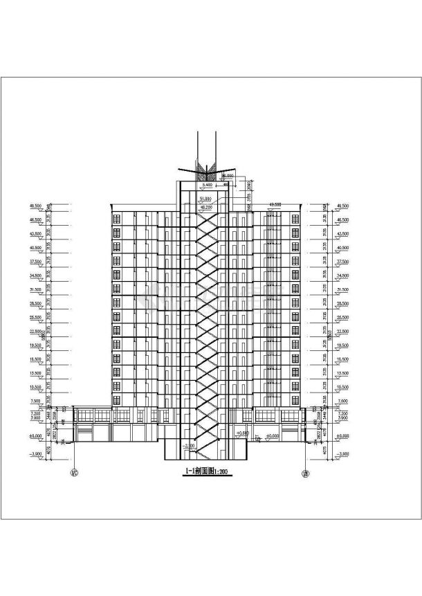 1.3万平米15+1层框架结构商住楼平立剖面设计CAD图纸（1-2层商用）-图二
