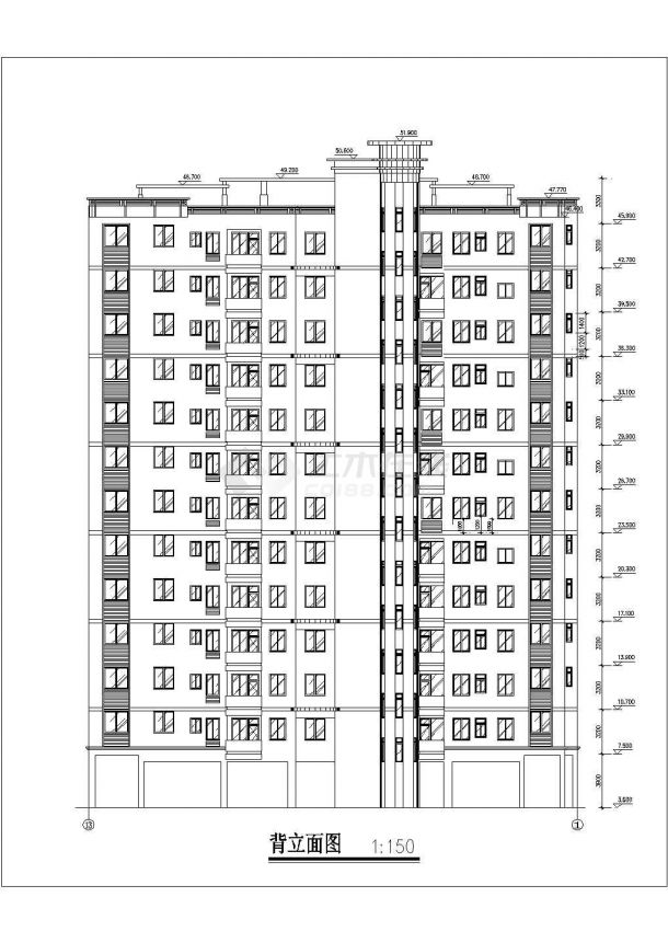 1.2万平米左右13层框架结构住宅楼建筑设计CAD图纸（含架空层）-图二