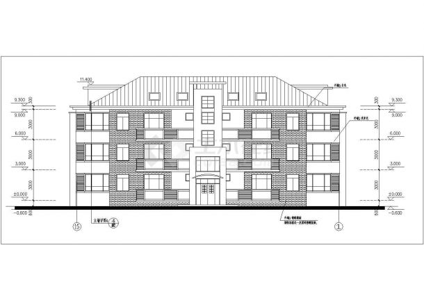 1100平米3层砖混结构住宅楼平立剖面设计CAD图纸（含阁楼/1层2户）-图一