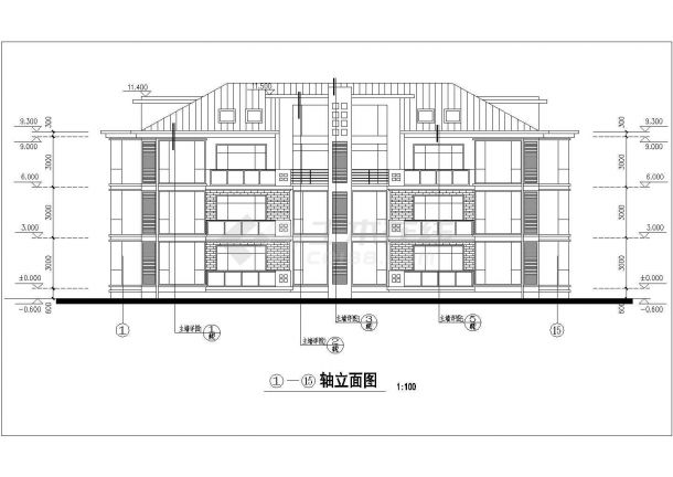 1100平米3层砖混结构住宅楼平立剖面设计CAD图纸（含阁楼/1层2户）-图二