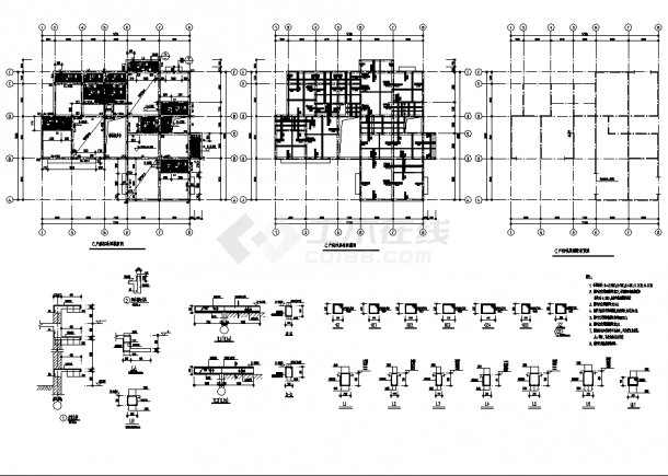 6层带跃层砖混结构单元住宅楼结构设计施工cad图纸-图二