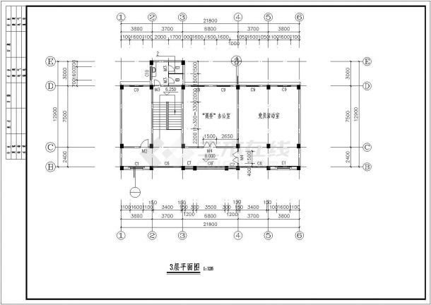 厦门市某现代化小区740平米3层框架结构社区会所建筑设计CAD图纸-图一