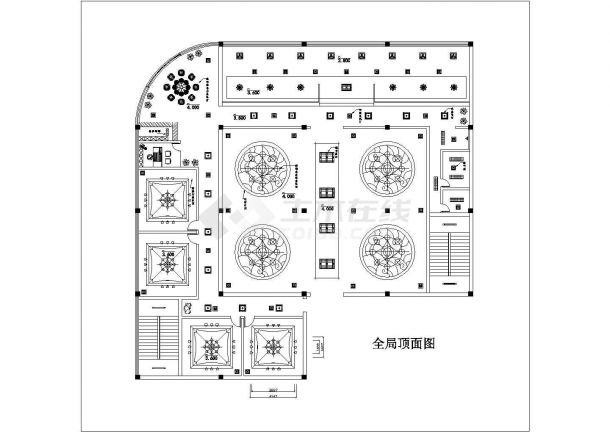 苏州某美食街火锅店餐饮空间全套装修施工设计cad图(含宴会厅平面图，包厢平面图)-图二