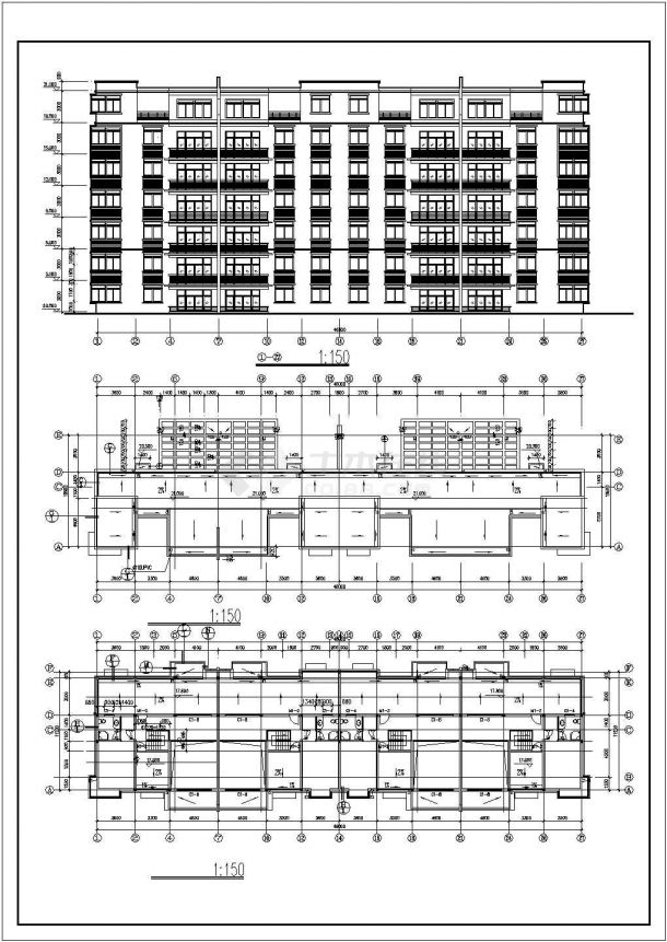 湘潭市某小区4800平米7层框架结构住宅楼立剖面设计CAD图纸-图二