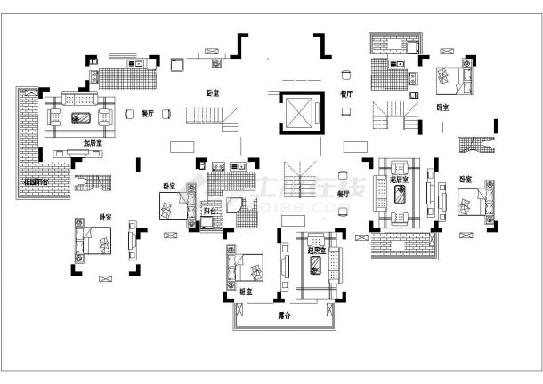 4200平米12层框架结构住宅楼全套平面设计CAD图纸（1层3户）-图一