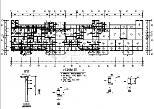 徐州6层砖混结构宿舍楼结构设计施工cad图纸-图一