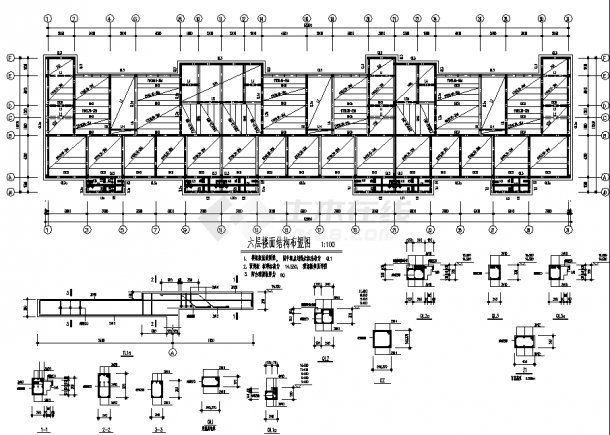 徐州6层砖混结构宿舍楼结构设计施工cad图纸-图二