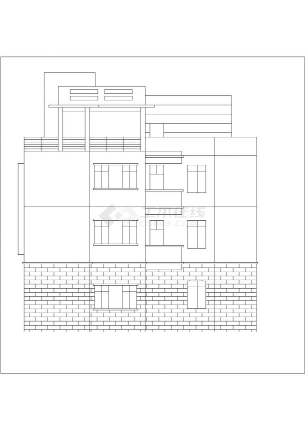 4层砖混结构双拼别墅平立剖面设计CAD图纸（每户370平米）-图一