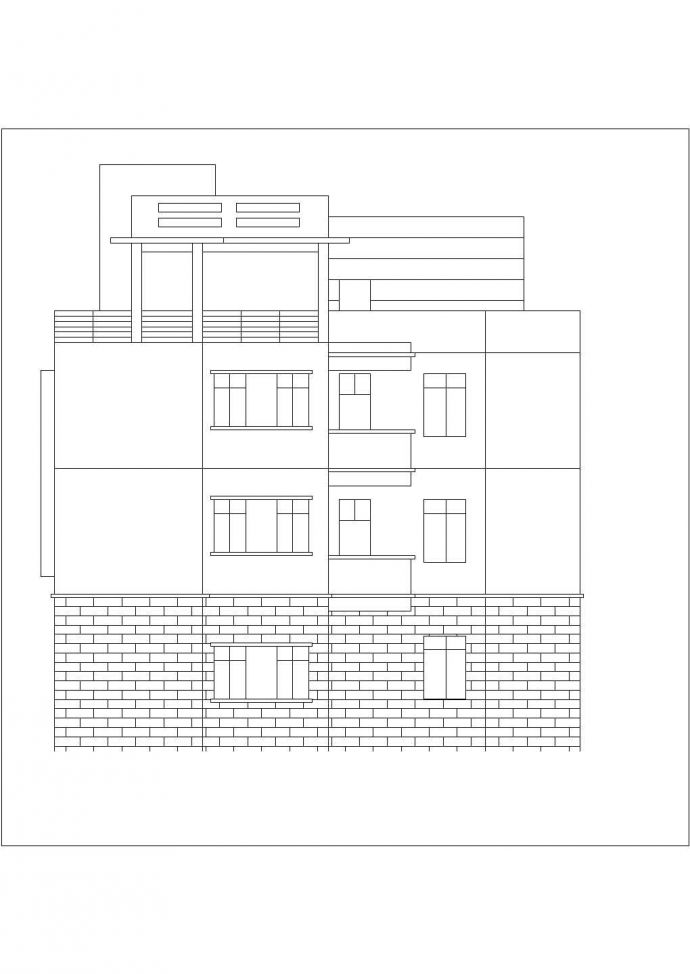 4层砖混结构双拼别墅平立剖面设计CAD图纸（每户370平米）_图1