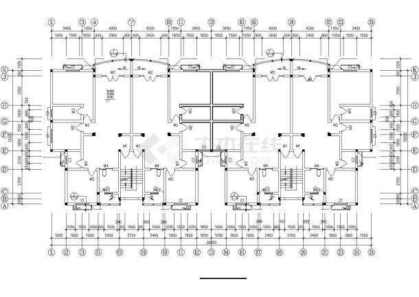 占地550平米7层框混结构住宅楼建筑设计CAD图纸（含阁楼层）-图二