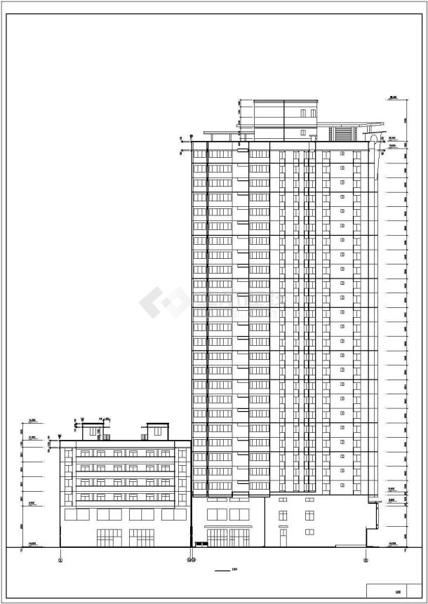 24万平米26层框架结构商住楼平立剖面设计CAD图纸（1-2层商用）-图二