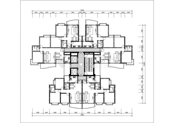 1层4户型的住宅楼标准层平面设计CAD图纸（共15张）-图一