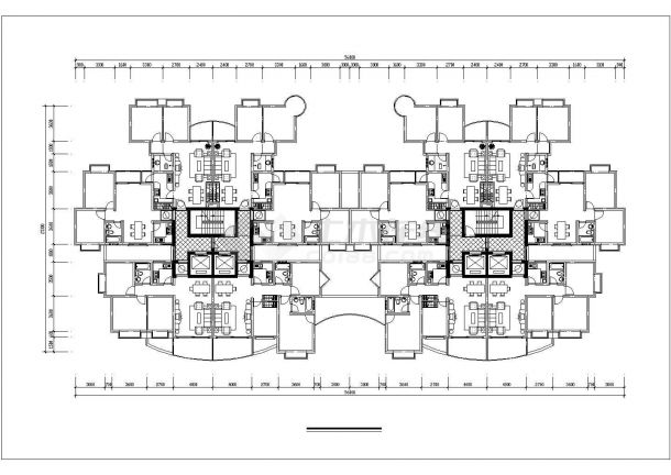 1层4户型的住宅楼标准层平面设计CAD图纸（共15张）-图二