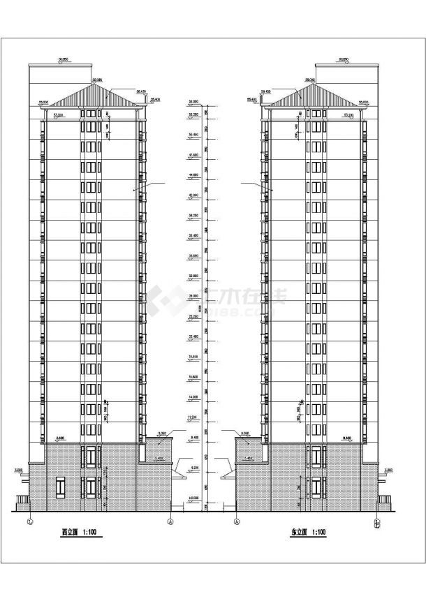 1.3万平米20层框架结构住宅楼全套建筑设计CAD图纸（含阁楼）-图一