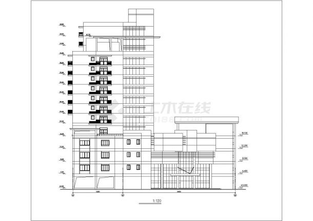 16层框架结构商住楼平立剖面设计CAD图纸（1-5层商用/含机房层）-图一
