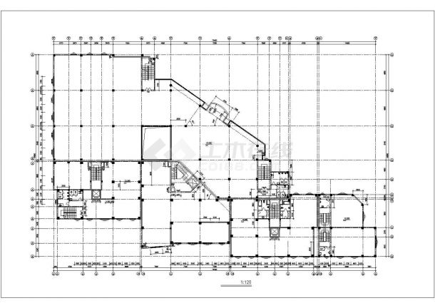 16层框架结构商住楼平立剖面设计CAD图纸（1-5层商用/含机房层）-图二