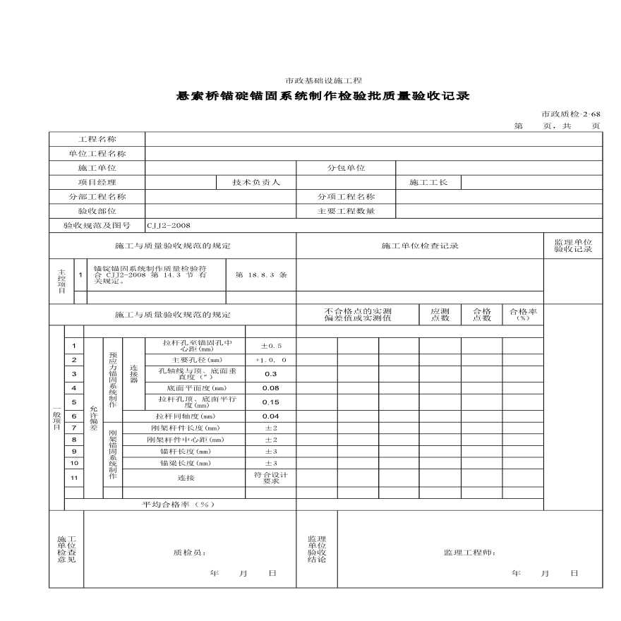 悬索桥锚碇锚固系统制作检验批质量验收-图一