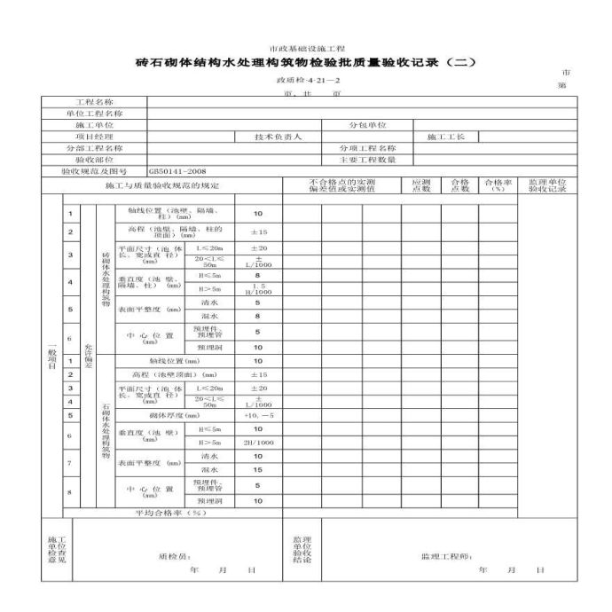 砖石砌体结构水处理构筑物检验批质量验收记录（二）_图1