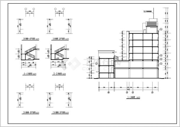 某六层砖混型底框抗震墙结构综合楼设计cad全套建筑施工图纸（含设计说明，含结构设计）-图二
