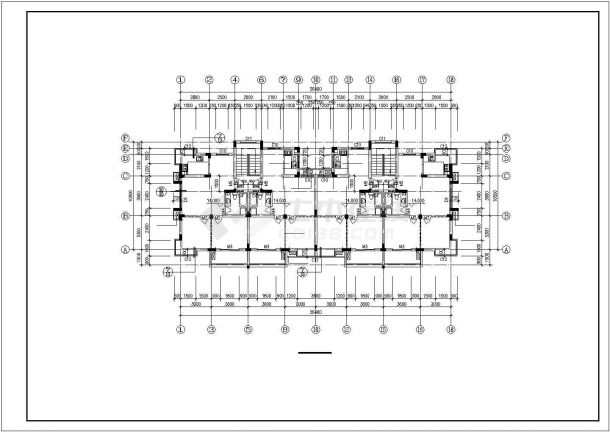 长26.4米宽10.5米六层对称户型住宅cad图-图二