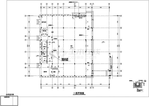 深圳某高中1900平米3层食堂+室内运动场全套建筑设计CAD图纸-图一