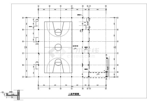 深圳某高中1900平米3层食堂+室内运动场全套建筑设计CAD图纸-图二