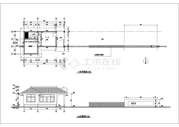 办公楼设计_某办公楼门卫建筑结构设计施工详细方案CAD图纸-图二