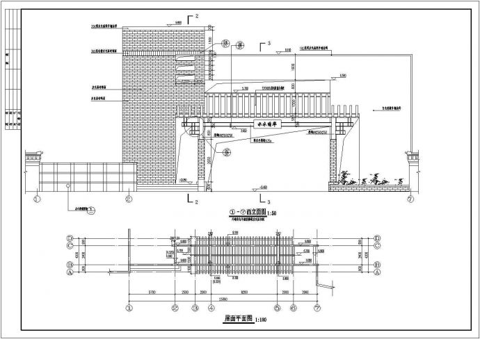 某别墅小区特色大门建筑结构设计施工详细方案CAD图纸_图1