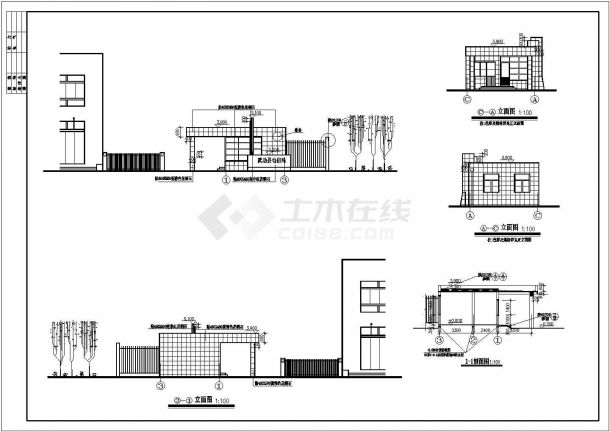 某工业区常见大门建筑详细方案设计施工CAD图纸-图二